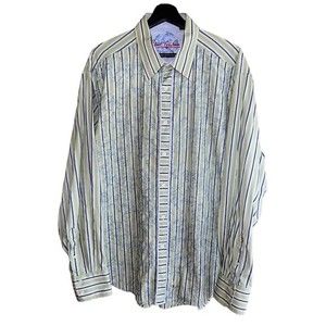 Robert Graham Mens Flip Cuff Button Up Shirt Striped Classic Fit Size 2XL W/Flaw
